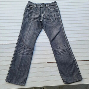 Ten 25 Stephin Mens Jeans Gray 34 x33 Straight Leg Denim Wash Stitch Sz 34